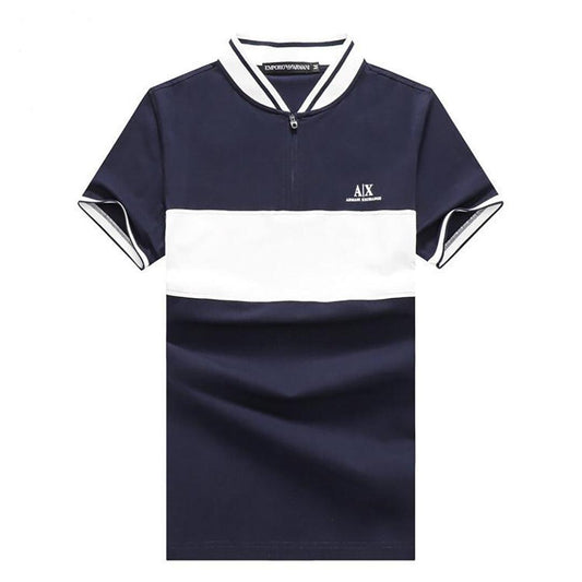 EMP Exquisite Zip up NavyBlue With WhIte Design Cotton Polo - Obeezi.com