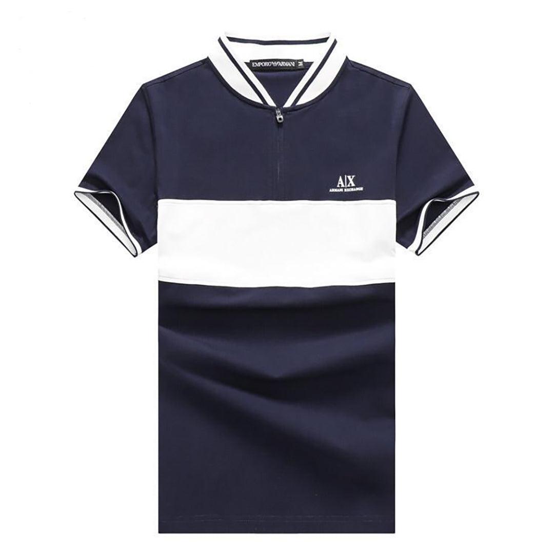 EMP Exquisite Zip up NavyBlue With WhIte Design Cotton Polo - Obeezi.com