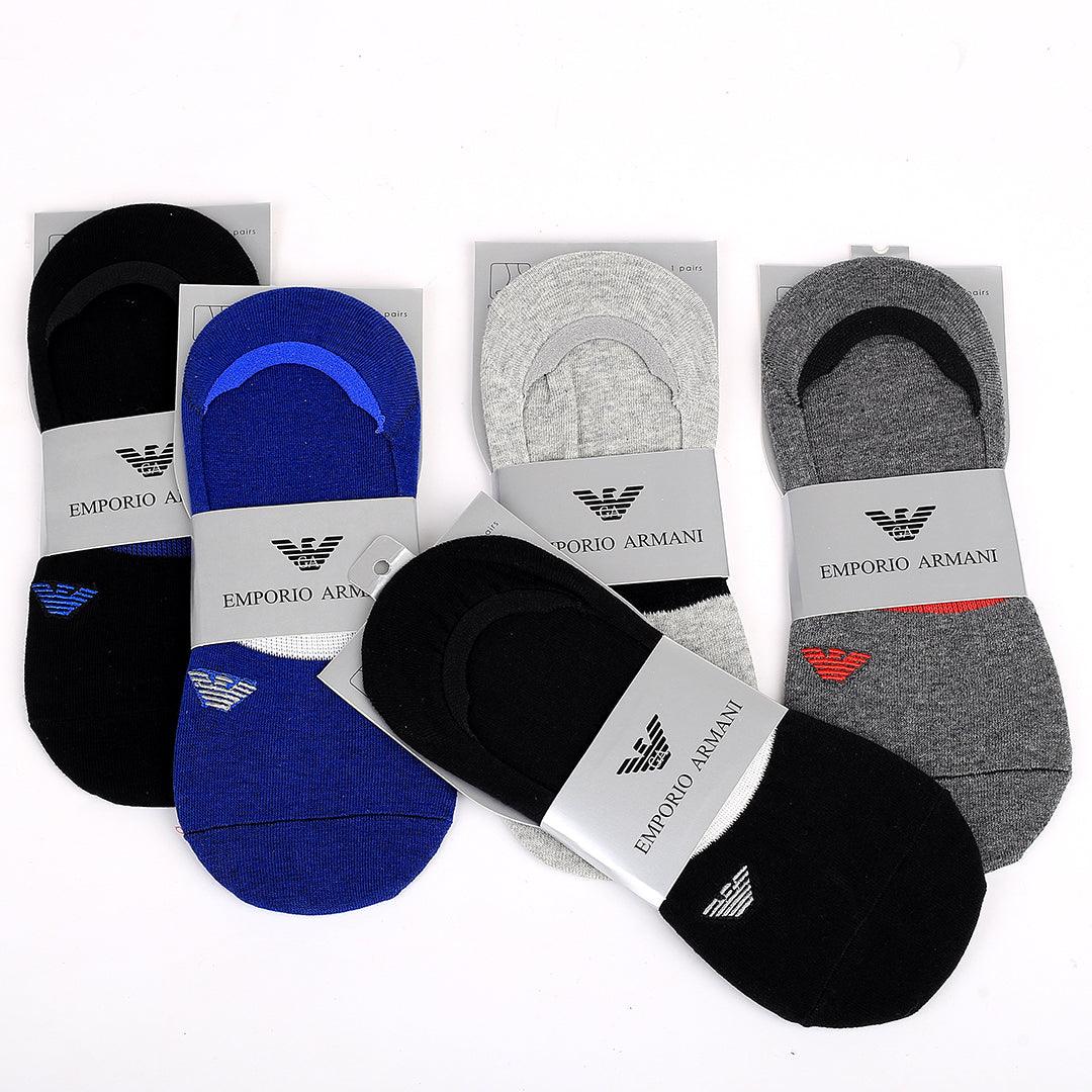 Empani Logo Designed Cotton 5 in 1 Blue, Black, Grey And Ash Ankle Socks - Obeezi.com