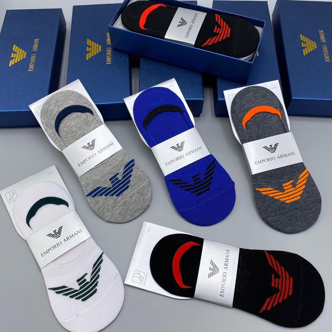 Empmani Logo Designed Cotton 5 in 1 White, Black, Grey, Blue And Ash Ankle Socks - Obeezi.com