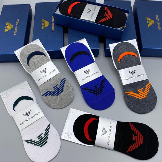 Empmani Logo Designed Cotton 5 in 1 White, Black, Grey, Blue And Ash Ankle Socks - Obeezi.com