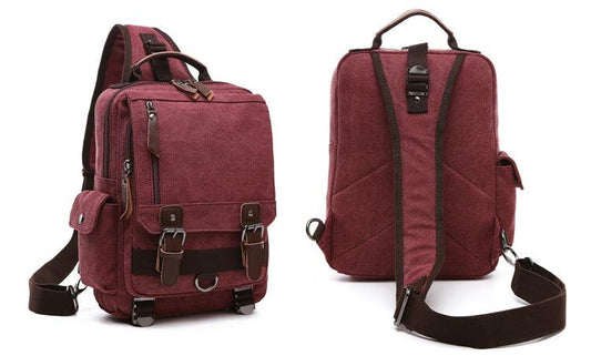 Exquisite Outdoor Canvas Crossbody Bag Travel Shoulder Bag- Wine - Obeezi.com