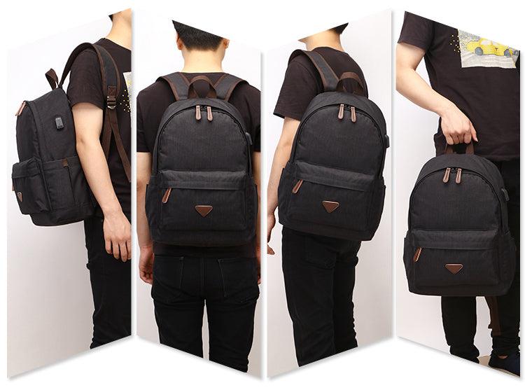 Fashion Casual Business Computer Backpack With USB Charging Port-Black - Obeezi.com