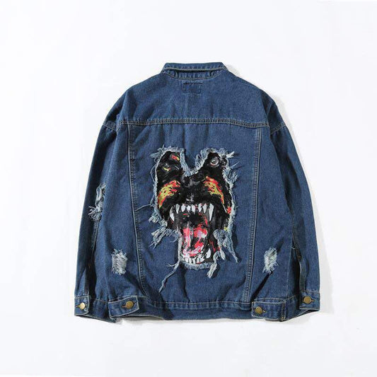 Fashion Jeans Vogue Blue Embroidery Tiger Denim Jacket - Obeezi