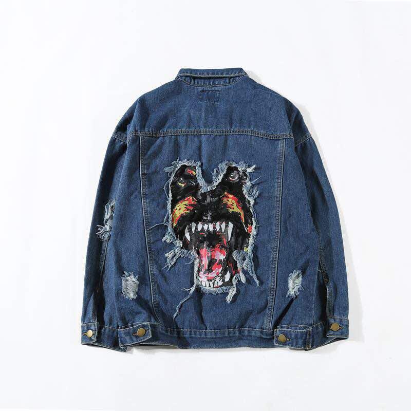 Fashion Jeans Vogue Blue Embroidery Tiger Denim Jacket - Obeezi