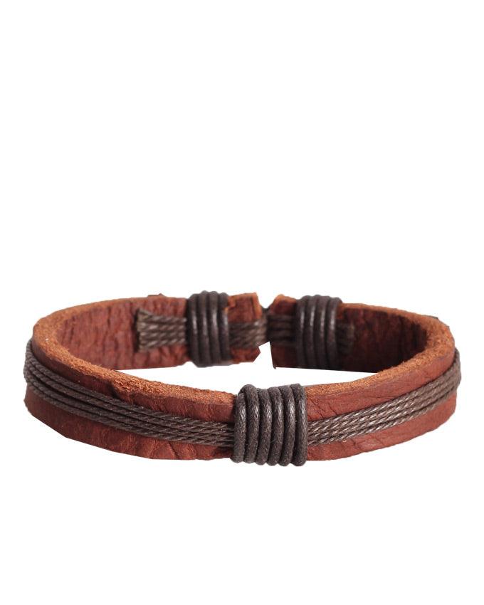 Fashion Men Genuine Leather Bracelet Brown - Obeezi.com