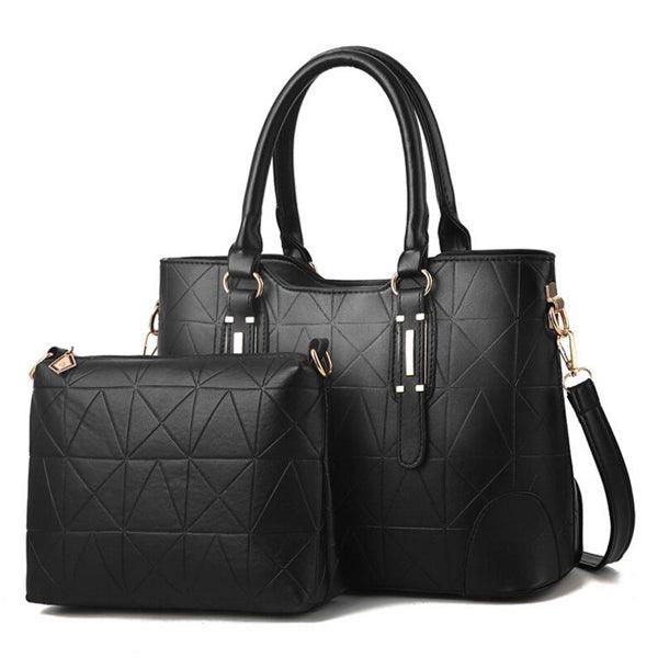 Fashion Unique 2 In 1 Patterned Leather Handbag - Black - Obeezi.com