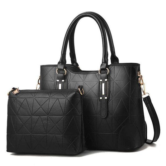 Fashion Unique 2 In 1 Patterned Leather Handbag - Black - Obeezi.com