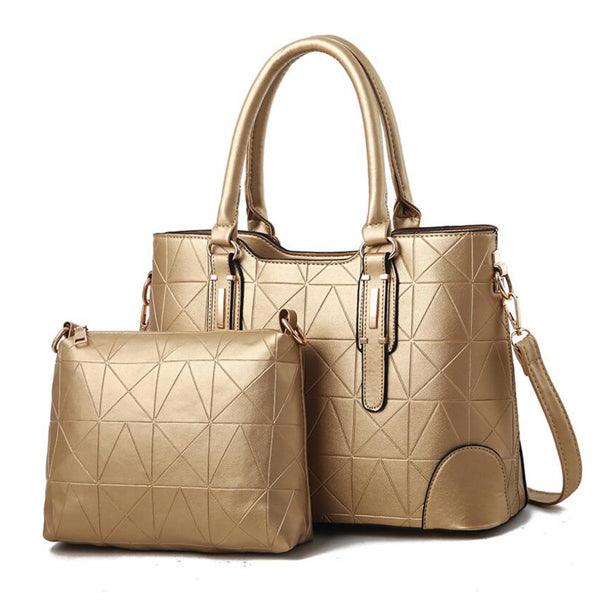 Fashion Unique 2 In 1 Patterned Leather Handbag - Gold - Obeezi.com