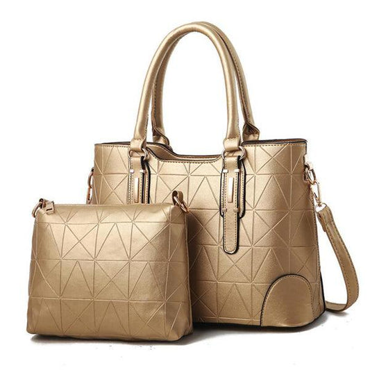Fashion Unique 2 In 1 Patterned Leather Handbag - Gold - Obeezi.com