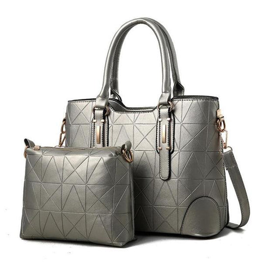 Fashion Unique 2 In 1 Patterned Leather Handbag - Grey - Obeezi.com