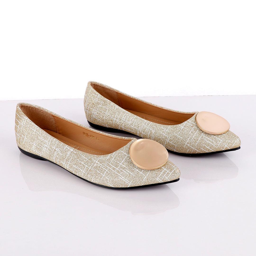 Fashionable Classic Champagne Gold Women's Flat Shoe - Obeezi