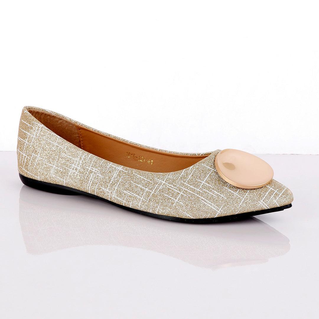 Fashionable Classic Champagne Gold Women's Flat Shoe - Obeezi