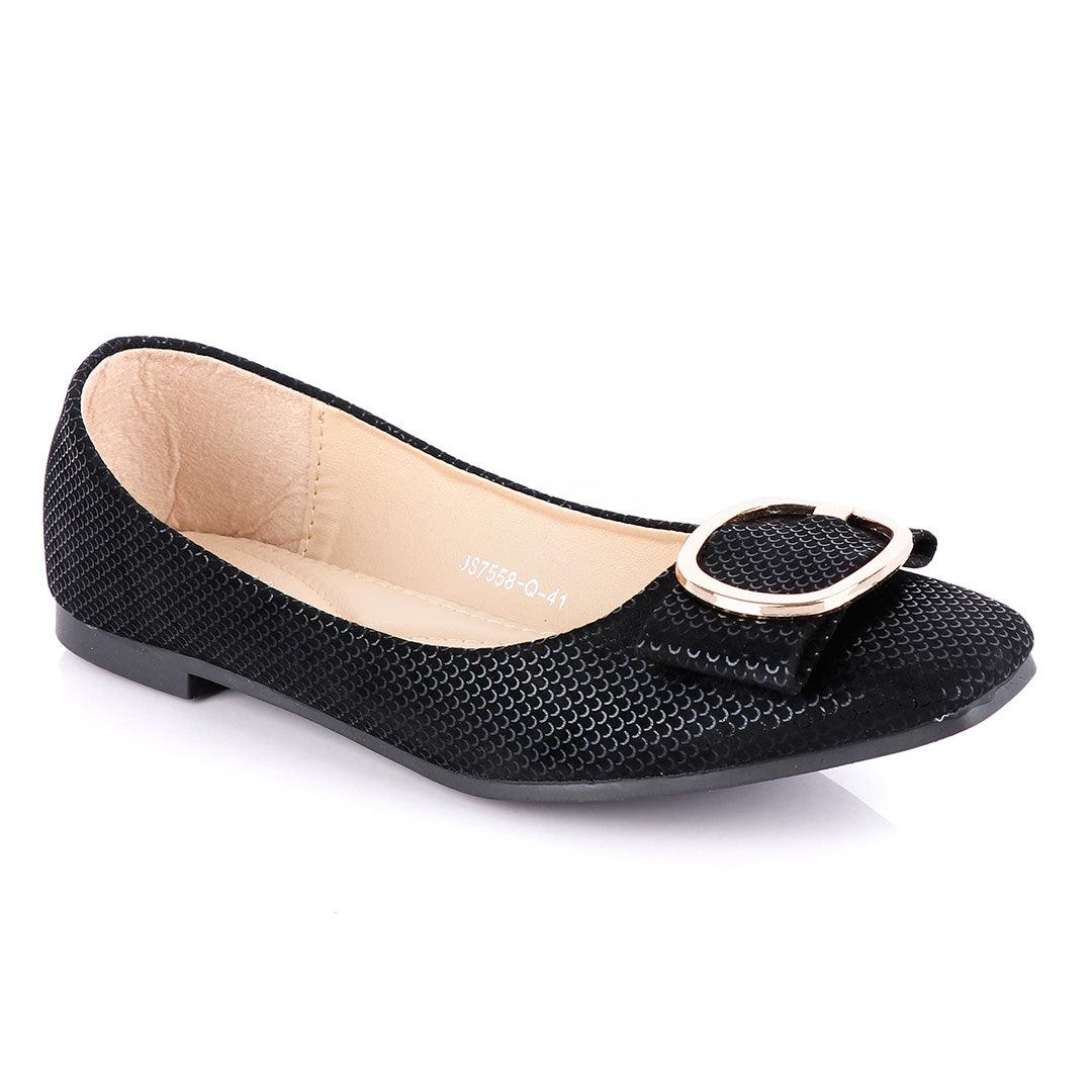 Fashionable Classic Flowery Black Women's Flat Shoe - Obeezi