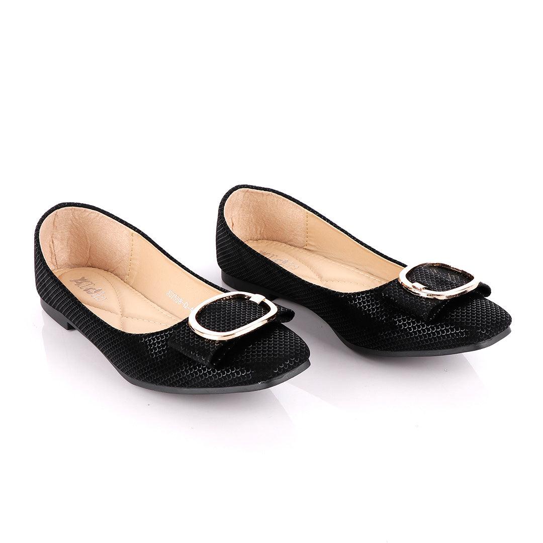 Fashionable Classic Flowery Black Women's Flat Shoe - Obeezi