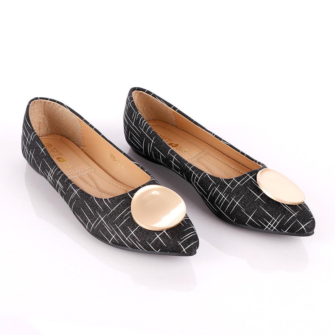 Fashionable Classic Shinning Black Women's Flat Shoe - Obeezi