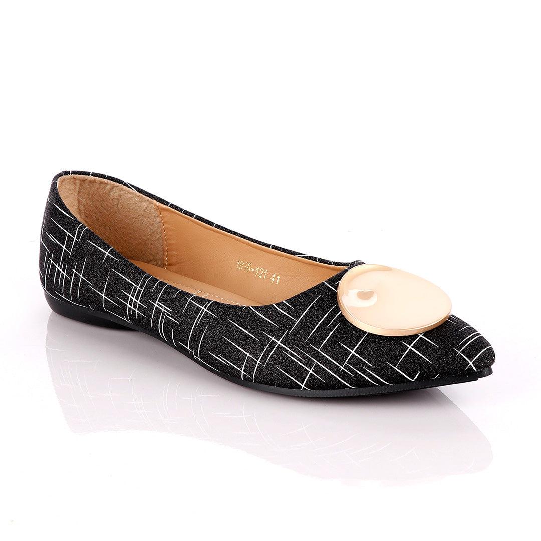 Fashionable Classic Shinning Black Women's Flat Shoe - Obeezi
