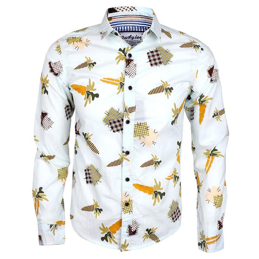 Fashionable Men's Classic Long Sleeve Shirt- Fluorescent Blue - Obeezi