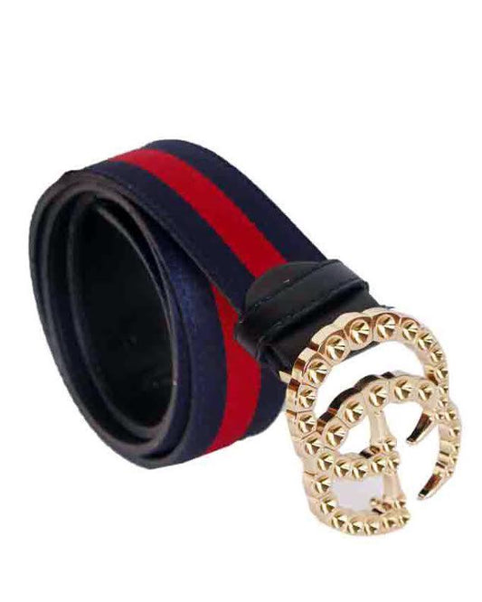 Faux-Pearl Embellished Web Belt Navyblue and Red - Obeezi.com