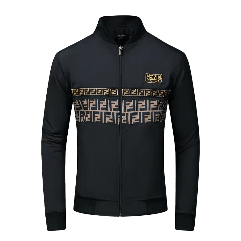 FD Double Logo Designed Polythene Zip Down Hoodie Jacket- Black - Obeezi.com