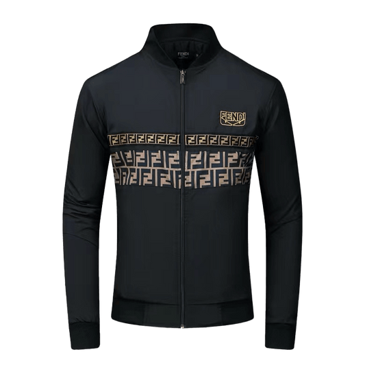 FD Double Logo Designed Polythene Zip Down Hoodie Jacket- Black - Obeezi.com