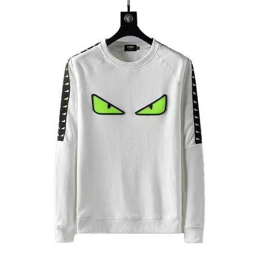 FD Eyes Logo Designed Men's Round Neck Cotton Sweatshirt- White - Obeezi.com