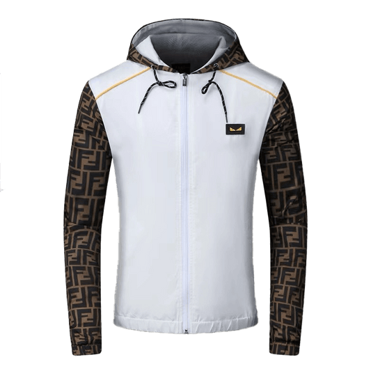 FD Full Hand Logo Designed Polythene Zip Down Hoodie Jacket- White - Obeezi.com