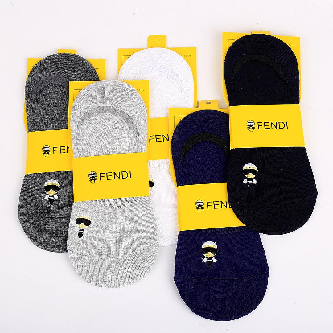 Fend 5 In 1 Bee Logo Designed Non-Slip Heel Cotton Blend Socks - Obeezi.com