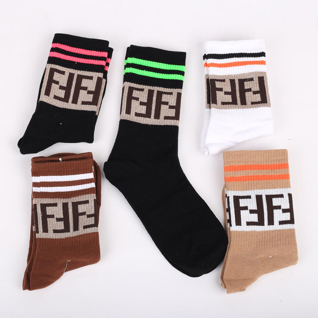 Fend Cotton 5 In 1 FF Logo Designed Socks - Obeezi.com