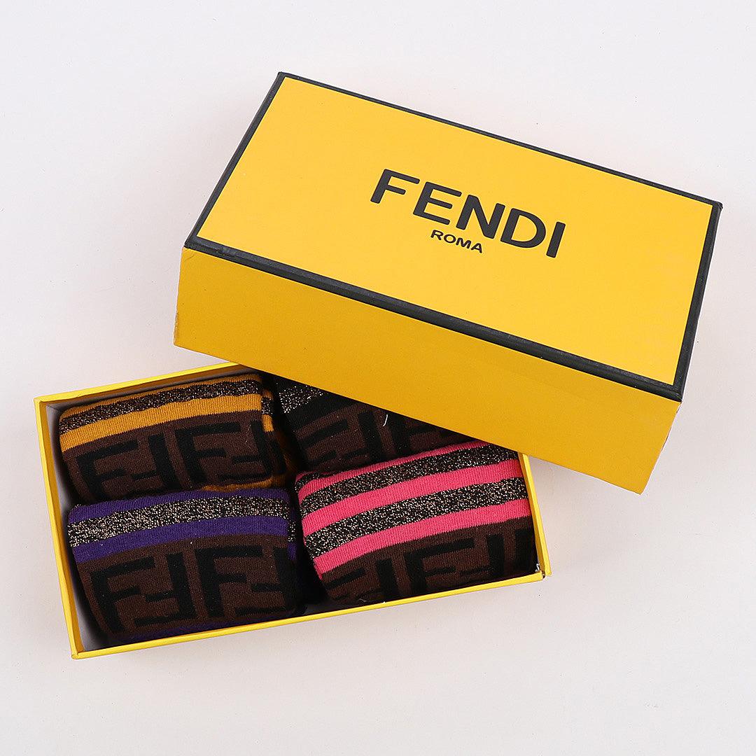 Fendi 4 in 1 Pack Purple Pink Yellow Black Socks - Obeezi.com