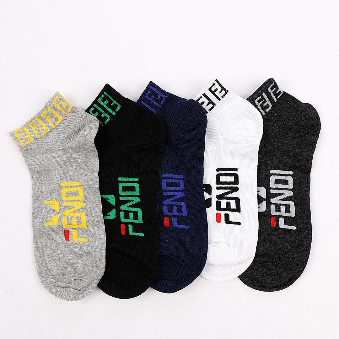 Fendi 5 In 1 Black Grey White NavyBlue Ash Design socks - Obeezi.com