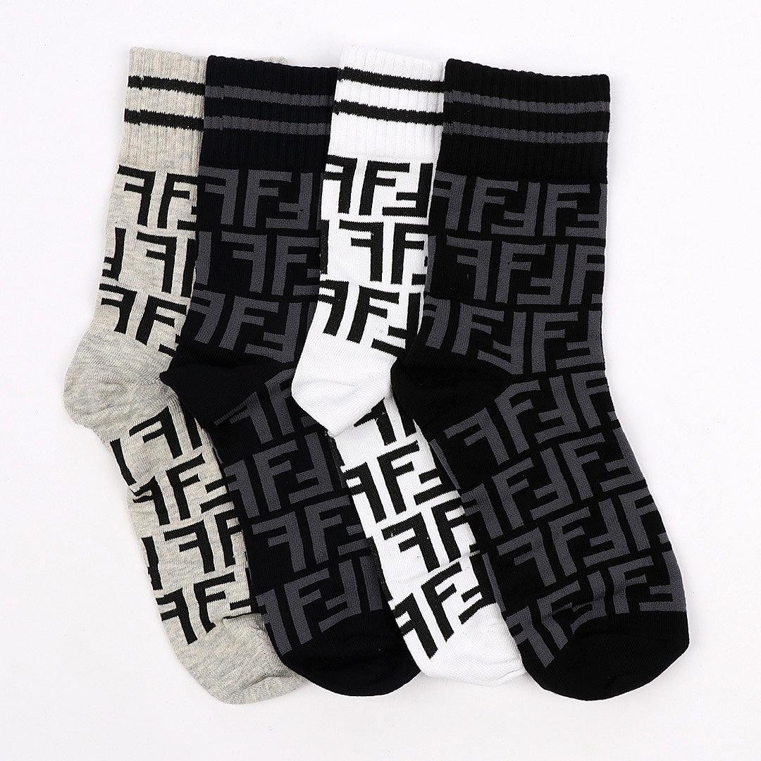 Fendi FF Logo 4 In 1 Black White Ash Navyblue Socks - Obeezi.com