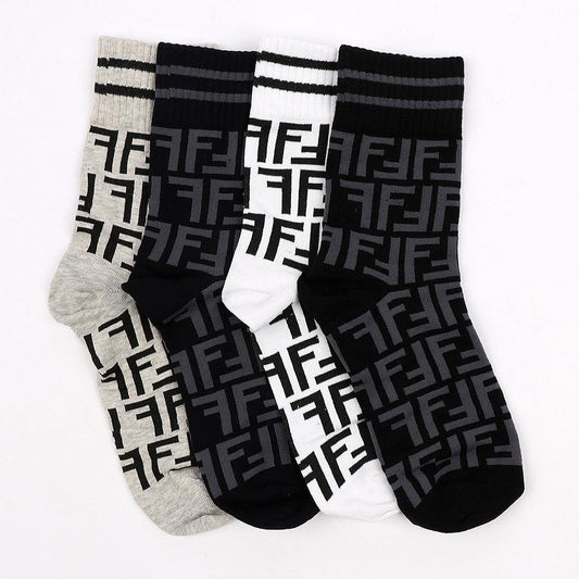 Fendi FF Logo 4 In 1 Black White Ash Navyblue Socks - Obeezi.com