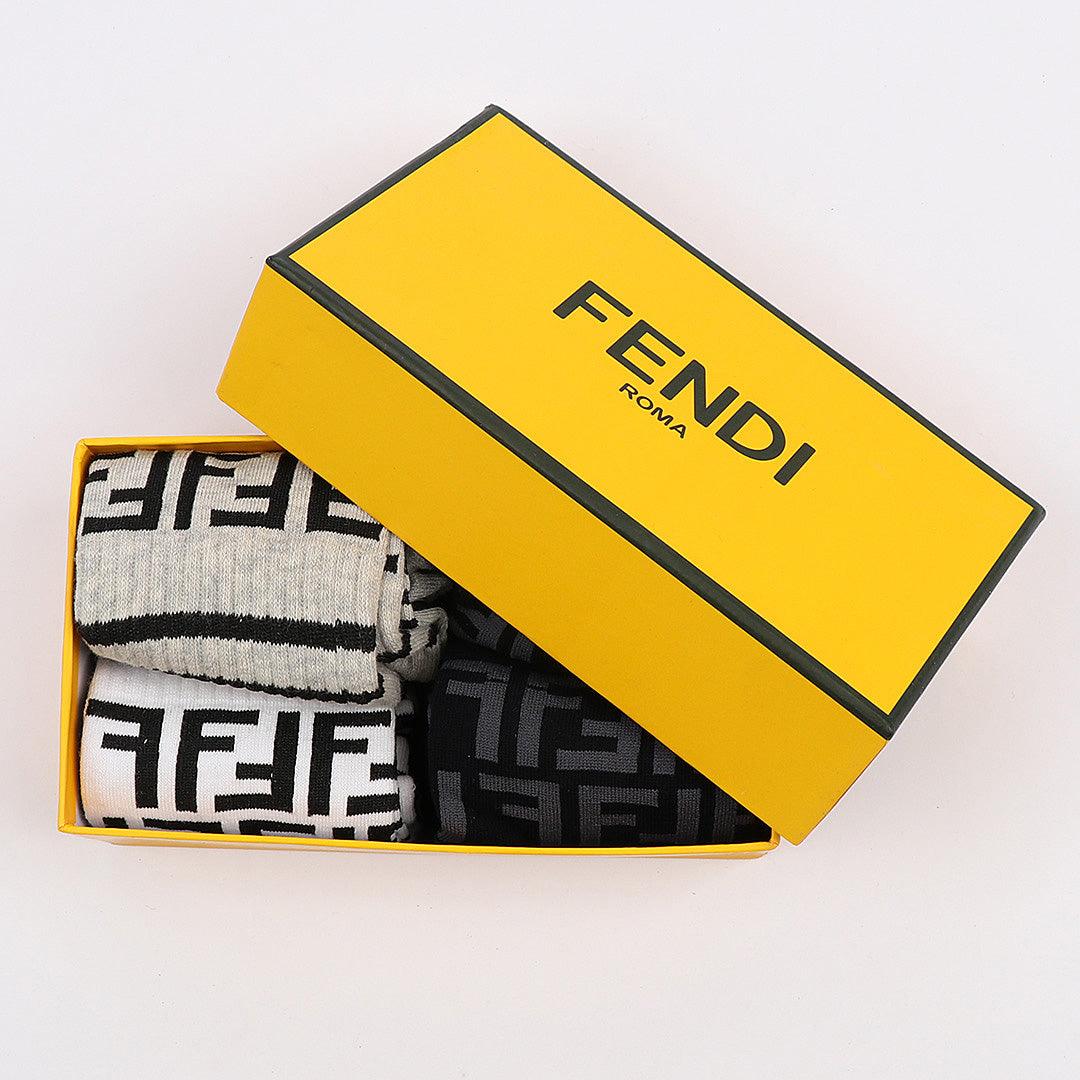 Fendi FF Logo 4 In 1 Black White Ash Navyblue Socks - Obeezi.com