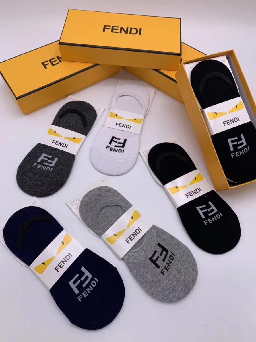 Fendi foot cover 5 In 1 Black Grey White Navy Blue Ash socks - Obeezi.com
