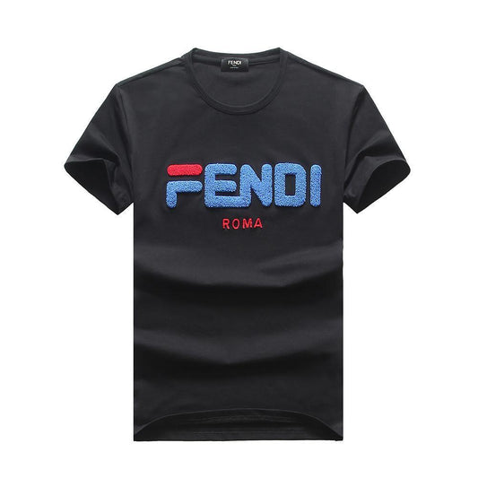 Fendi Roma Embroided T Shirt- Black - Obeezi