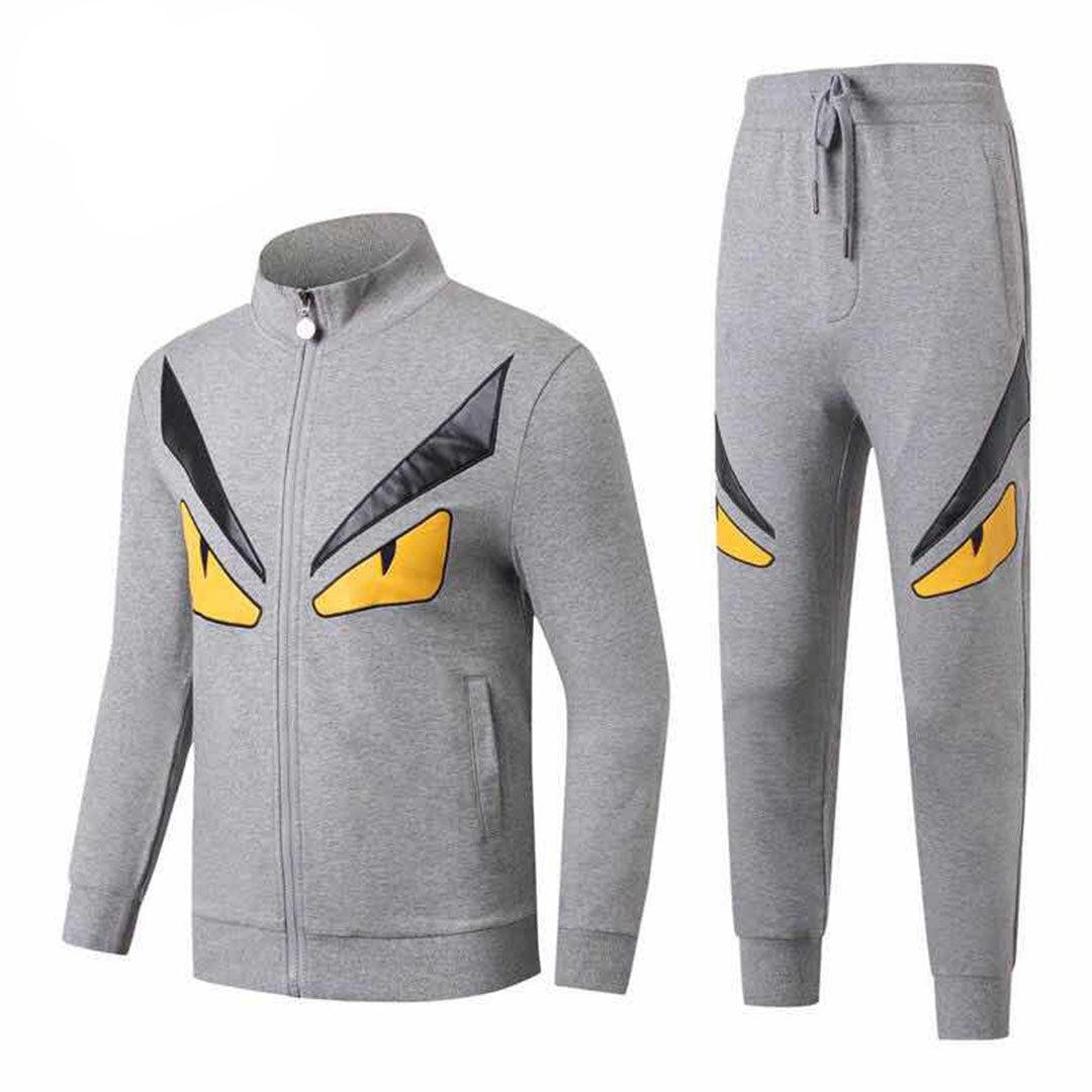 Fendi Roma Front Design Ash and Yellow Cotton Tracksuits - Obeezi
