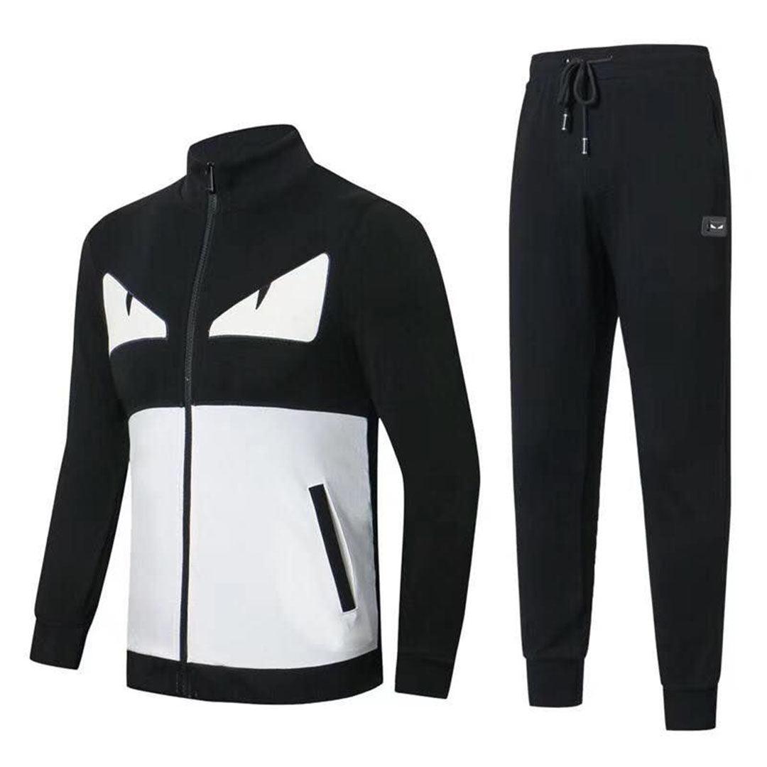 Fendi Roma Front Design Black and White Thick Tracksuits - Obeezi
