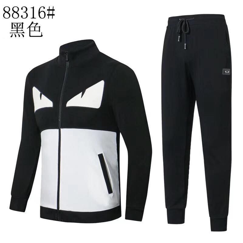 Fendi Roma Front Design Black and White Thick Tracksuits - Obeezi