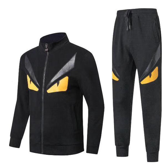 Fendi Roma Front Design Black and Yellow Thick Tracksuits - Obeezi