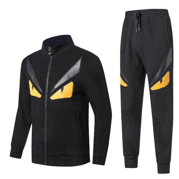 Fendi Roma Front Design Black and Yellow Thick Tracksuits - Obeezi