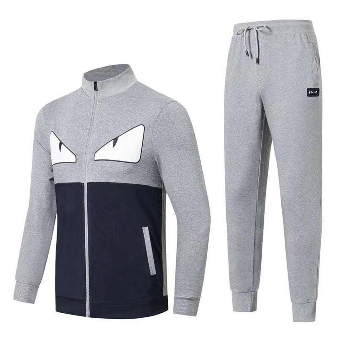 Fendi Roma Front Design Grey And NavyBlue Cotten Tracksuits - Obeezi