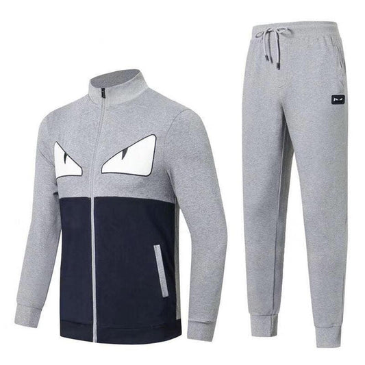 Fendi Roma Front Design Grey And NavyBlue Cotten Tracksuits - Obeezi