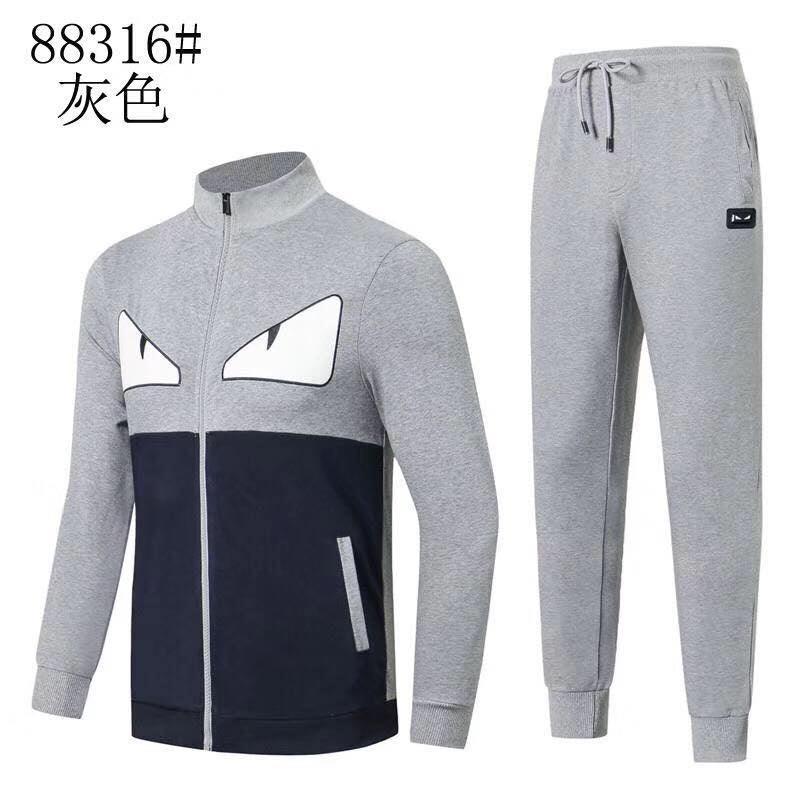 Fendi Roma Front Design Grey And NavyBlue Cotten Tracksuits - Obeezi