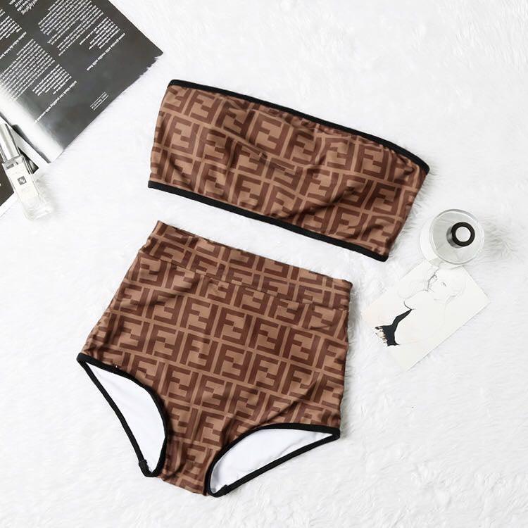 Fendi Roma Two-Piece High Waist Bikini Set- Brown - Obeezi