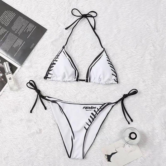 Fendi Roma White And Black Two-Piece Tie-Up Summer Bikini - Obeezi