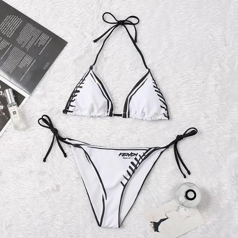 Fendi Roma White And Black Two-Piece Tie-Up Summer Bikini - Obeezi