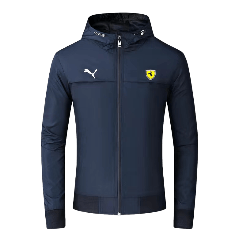 FER Race T7 Side Designed Logo Zip Down Polythene Hoodie Jacket- NavyBlue - Obeezi.com