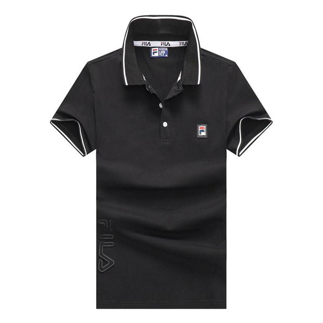 Fila Striped Trim Polo Shirt-Black - Obeezi