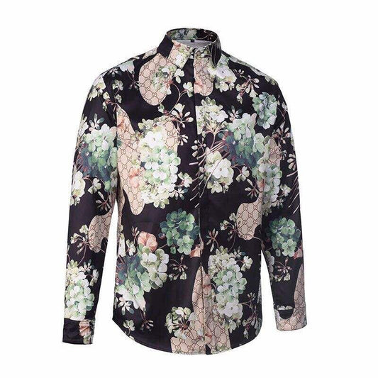 Floral Vintage Printed Crepe Green and Black Longsleeve Shirts - Obeezi